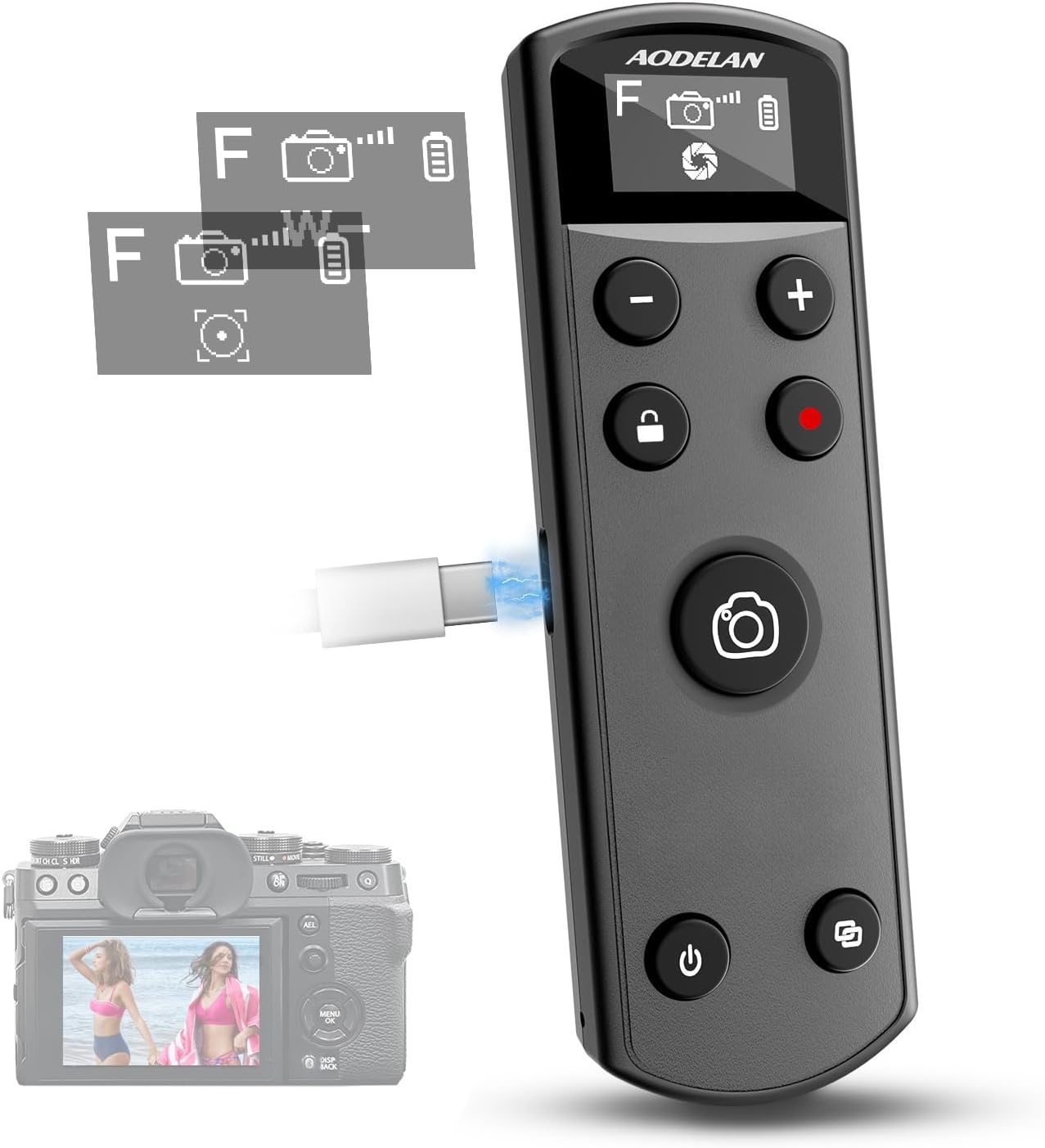 Fujifilm Camera X-T5 - Schwarze wiederaufladbare USB-C-Fernbedienung mit OLED-Bildschirm für